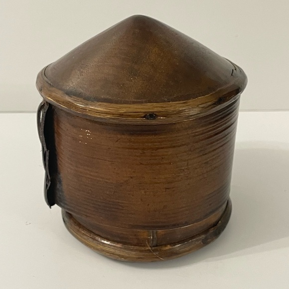 Bamboo Trinket Jewelry Box Made In Thailand 3.25” Diameter x 4” H - Picture 3 of 6